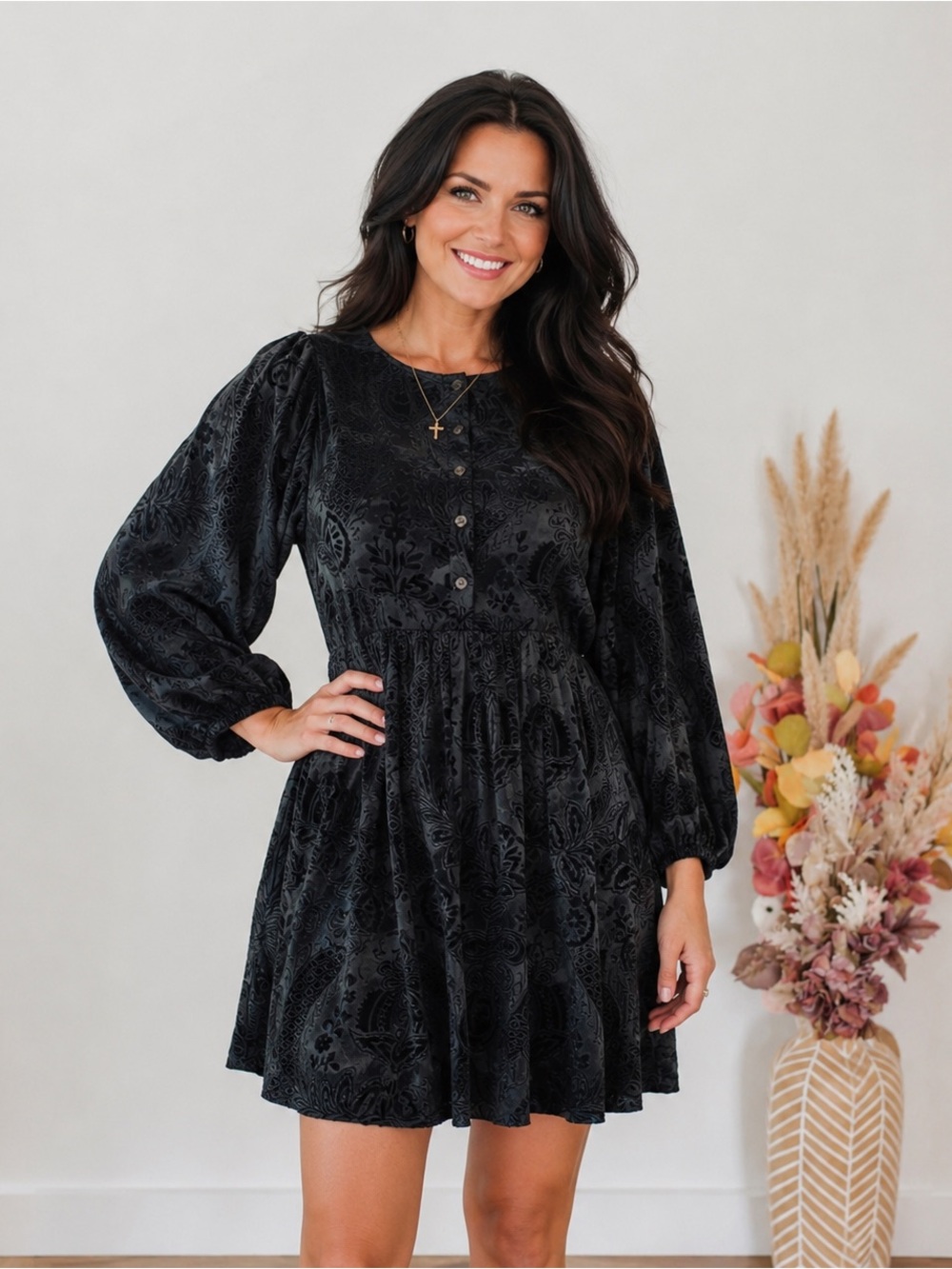 JODIFL Vivid Black Velvet Mini Dress